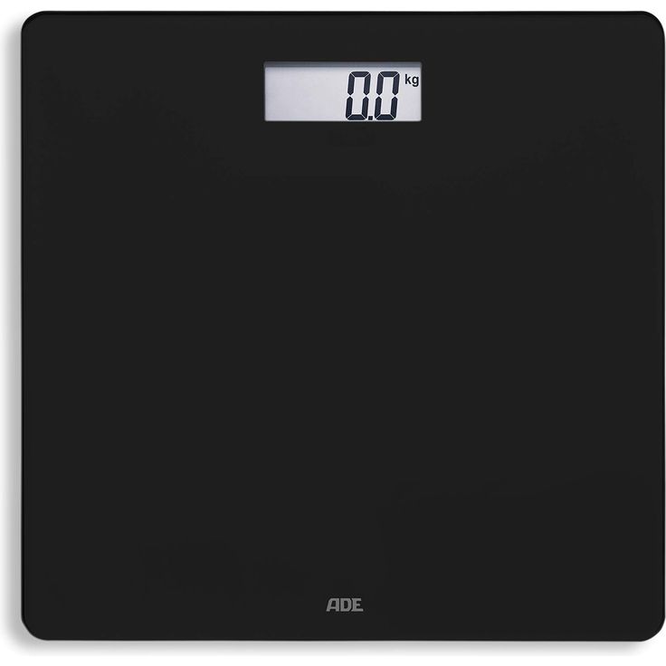 ADE Digitale Personenwaage BE 1619 Amina Waage mit Wiegefläche aus Sicherheitsglas, genaue Gewichtsbestimmung bis 180 kg, inklusive Batterie schwarz