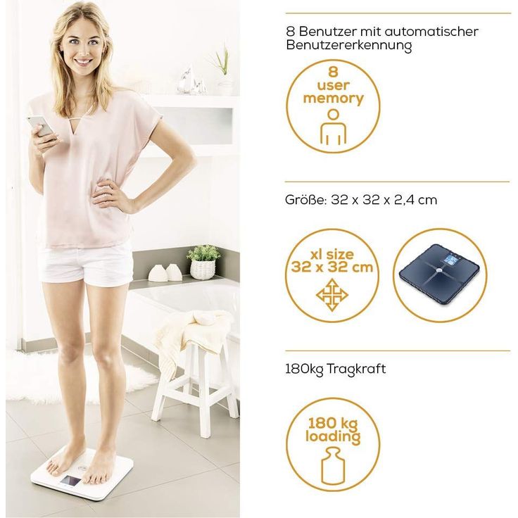 Beurer BF 950 White Diagnosewaage, Messung von Körperfett, Körperwasser, Muskelanteil und Knochenmasse, Berechnung von Kalorienbedarf und BMI, inklusive App, Anbindung mit zertifiziertem Datenschutz – Bild 3