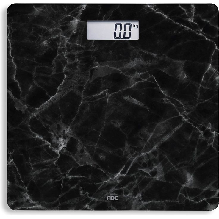 ADE Digitale Personenwaage BE 1712 Aurora in dunkler Marmor, Optik, Elektronische Badezimmerwaage mit eleganter Wiegefläche aus Sicherheitsglas zur genauen Gewichtsbestimmung bis 180 kg, Schwarz