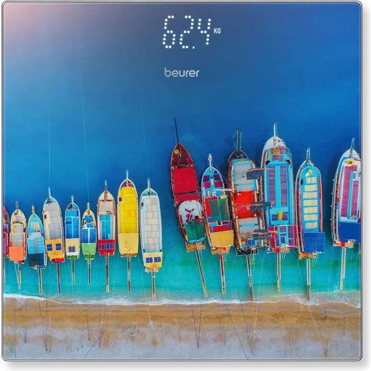 Beurer GS 215 Boats Glaswaage, digitale Personenwaage mit Magic, Display, Dot, Matrix, Anzeige, Trittfläche aus Sicherheitsglas und Tragkraft bis 180 kg