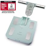 Omron Ganzkörperanalyse, Waage BF511 mit Hand, zu, Fuß, Messung, türkis, misst Körperfett, Gewicht, Viszeralfett, Skelettmuskelmasse, Kaloriengrundumsatz und BMI