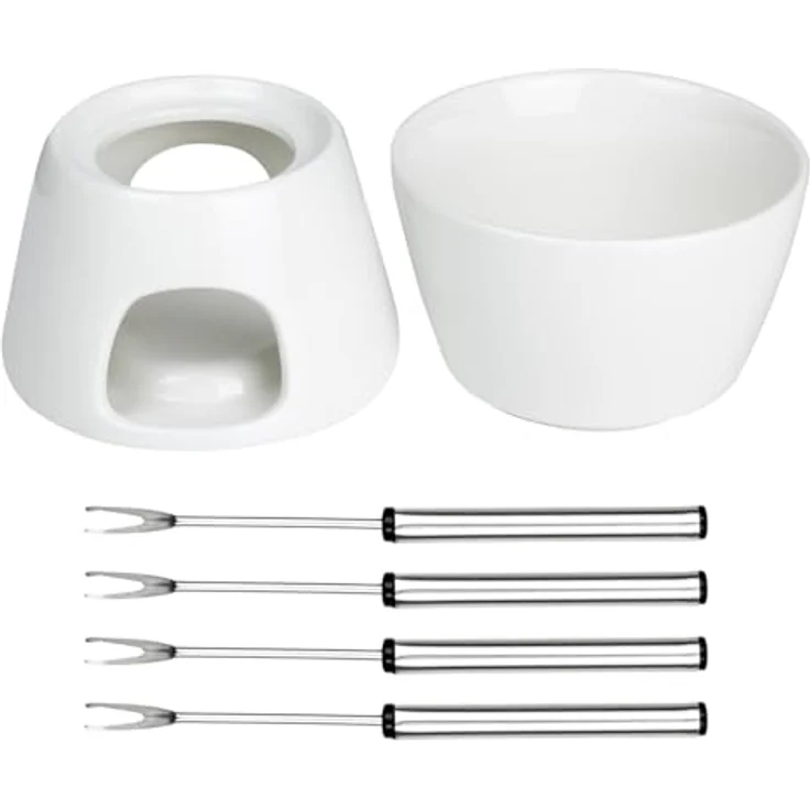 Bambelaa! Schokoladen Fondue Set, 4 Gabeln, Porzellan, weiß, für Schokolade und Schmelzkäse – Bild 5