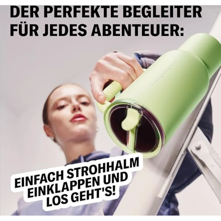 waterdrop® Thermobecher mit Strohhalm 1,1L – Auslaufsichere Edelstahl-Trinkflasche mit klappbarem Mundstück, hält 12h kalt – Bild 5