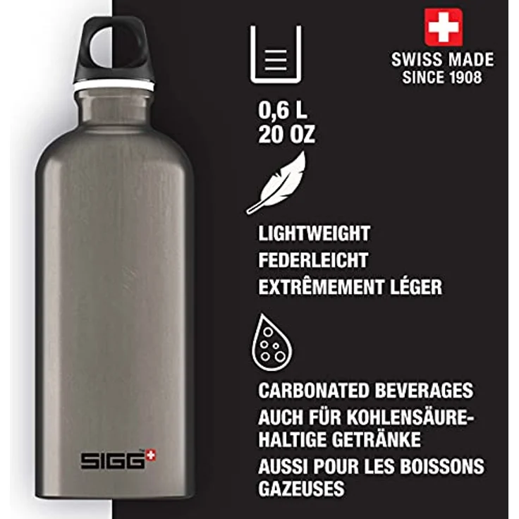 Sigg Traveller Smoked Pearl Trinkflasche, Dunkelgrau, 0.6 L – Bild 2