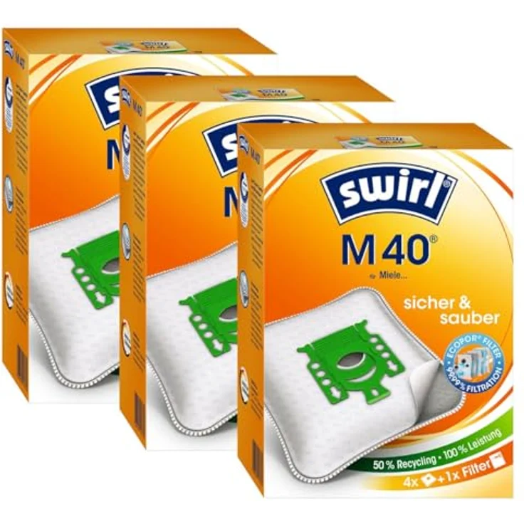 Swirl Staubsaugerbeutel M40 (M54) MicroPor Plus AirSpace, 3 Pakete mit Anti-Allergen-Filter und Dirtlock Staubverschluss für Miele Staubsauger Typ G – Bild 1