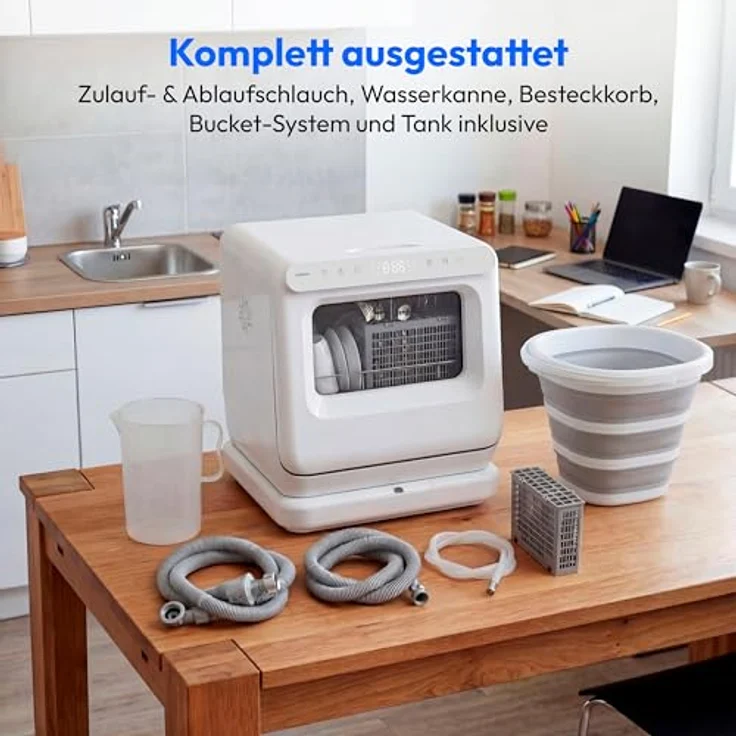 MEDION Mini Geschirrspüler DWT30, freistehend, 3 Maßgedecke, Tischgeschirrspüler mit/ohne Wasseranschluss, 6 Programme, UV-Licht, Lüfter-Trocknung, Touch-Display, weiß, MD370022 – Bild 7
