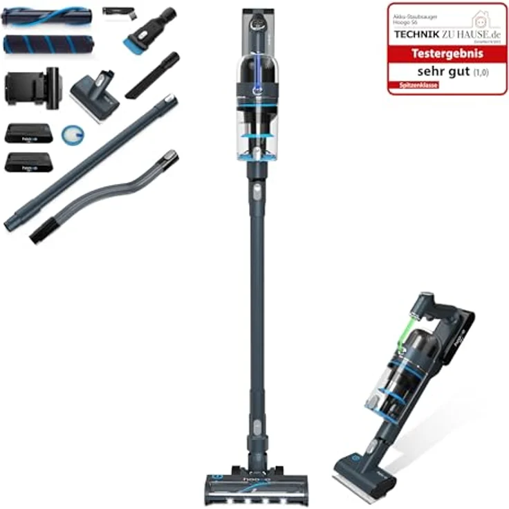 hoogo Akku-Staubsauger S6+ 2in1 | beutellos kabellos | Laufzeit bis zu 100 Min. | Handstaubsauger | inkl. 2 Wechselakkus | ideal für Tierhaarentfernung | LED Beleuchtung – Bild 2