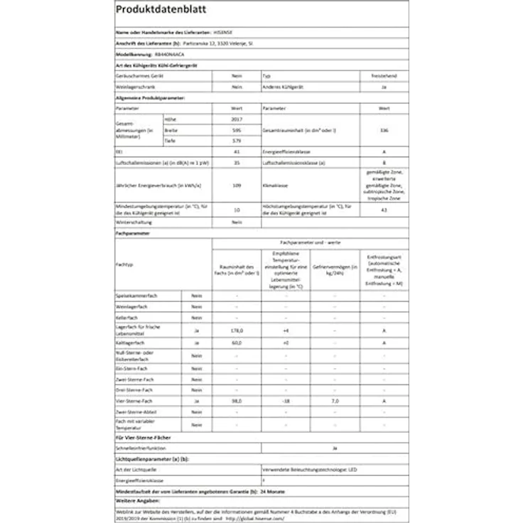Hisense RB440N4ACA Kühl-Gefrier-Kombination/Höhe 201 cm/Kühlen 178 L/Gefrieren 98 L/LED Beleuchtung, Edelstahl – Bild 4