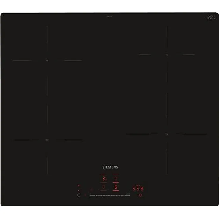 Siemens EH601HEB1E iQ100, Smartes Induktionskochfeld, 60 cm, Schwarz, flächenbündig, TouchSlider, Intelligente Dunstabzugsautomatik – das perfekte Zusammenspiel von Kochfeld und Dunstabzugshaube