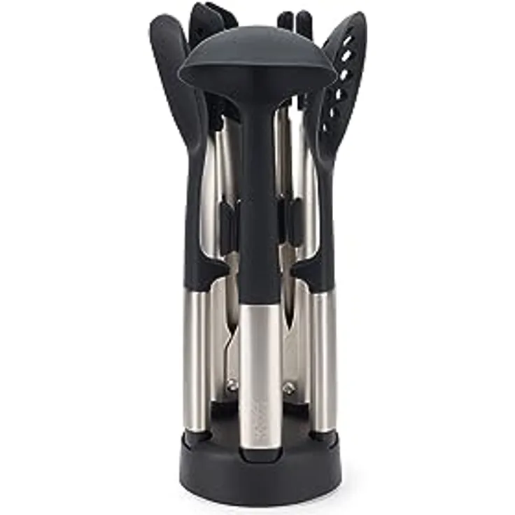 Joseph Joseph Elevate Fusion 5-teilig Silcone Küchenutensilien mit Kompaktständer, Küchenhelfer Set, hitzebeständig, antihaftbeschichtet, Edelstahlgriffe, BPA-frei, Kochlöffel Set