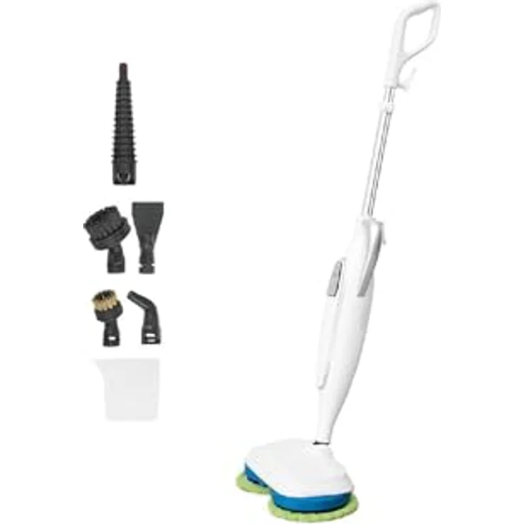 MediaShop Dampfreiniger Livington Steam Twister weiß, 3-Stufen-Dampfautomatik, rotierender Doppelmop-Kopf – Bild 2