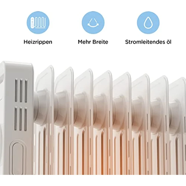 Midea NY2009-20M Ölradiator Überhitzungsschutz Frostschutzfunktion Kippschalter, Radiator – Bild 3