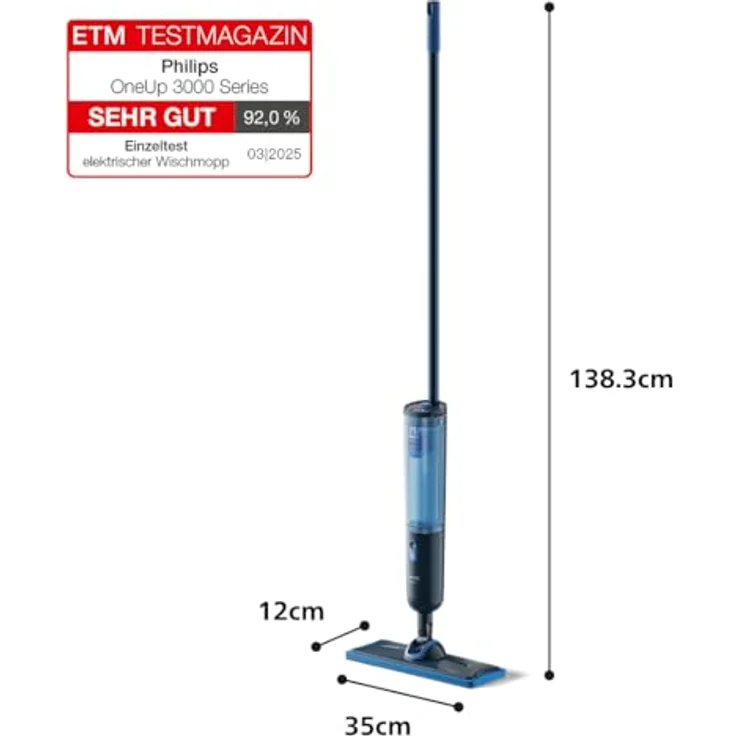 Philips OneUp 3000 Series elektrischer Wischmopp mit 360° Drehgelenk, kabellos, wiederverwendbare Pads, langanhaltender Akku und 2X schnellere Reinigung (XV3101/01) – Bild 2