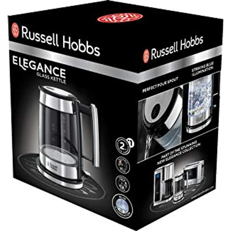 Russell Hobbs Wasserkocher, Glas Elegance, 1.7l, 200W, LED Beleuchtung, Edelstahl, herausnehmbarer Kalkfilter, Wasserstandsanzeige mit Füllmengenmarkierung, hochwertiger Teekocher 23830-70 – Bild 2