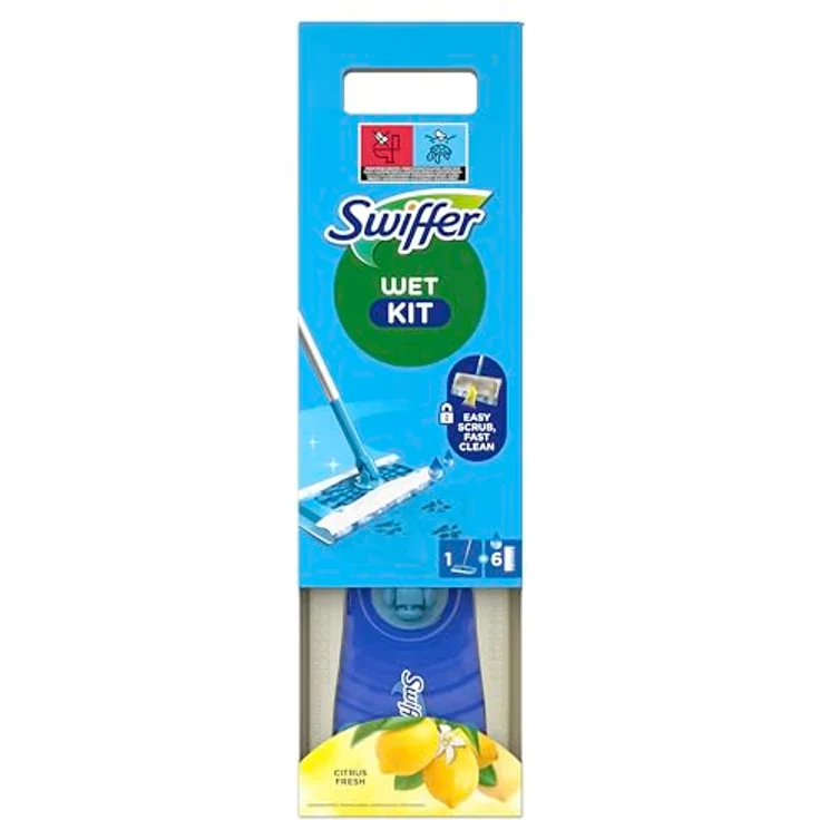 Swiffer Citrus Fresh Nass-Set (1 Bodenwischer + 6 Bodenfeuchttücher) - Effektive Reinigung gegen trockene Flecken – Bild 2
