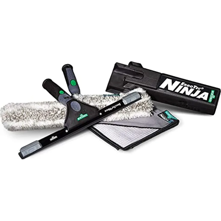 Unger ErgoTec Ninja Fensterreinigungs-Komplett-Set 6in1 (Einwascher 35 cm, Fensterwischer 35 cm, Mikrofasertuch, Glasschaber, Holster, Bucket on a Belt, Fensterreinigung/Glasreinigung) AKN14