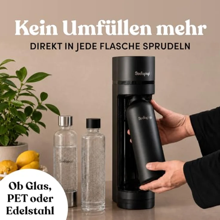 SODAPOP Wassersprudler Logan, Sprudler-Set mit Glasflasche, PET-Flasche, Edelstahlflasche & CO2-Zylinder – Bild 2