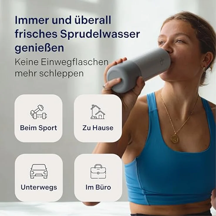 bottleplus 100% Plastikfreier Wassersprudler To Go, Spark Set für bis zu 6L Sprudelwasser, inkl. 600ml Aluminiumflasche, CO2-Zylinder nicht inkl. – Bild 2