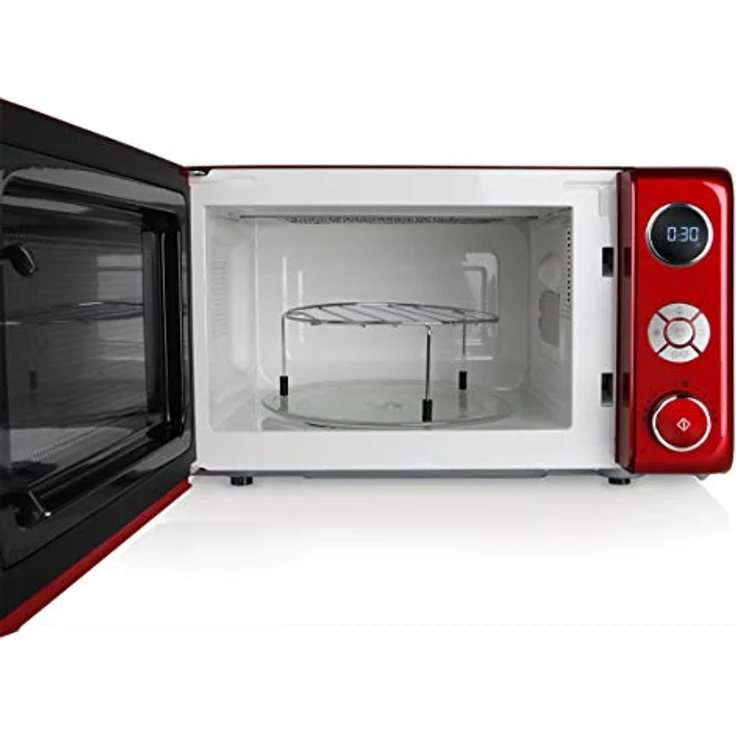 Orbegozo MIG2042 - Mikrowelle mit Grill, 20 Liter Fassungsvermögen, 10 Leistungsstufen, 8 vorkonfigurierte Menüs, Multifunktionssystem, digitales LED-Display, 700 W, Stahl, Rot – Bild 4