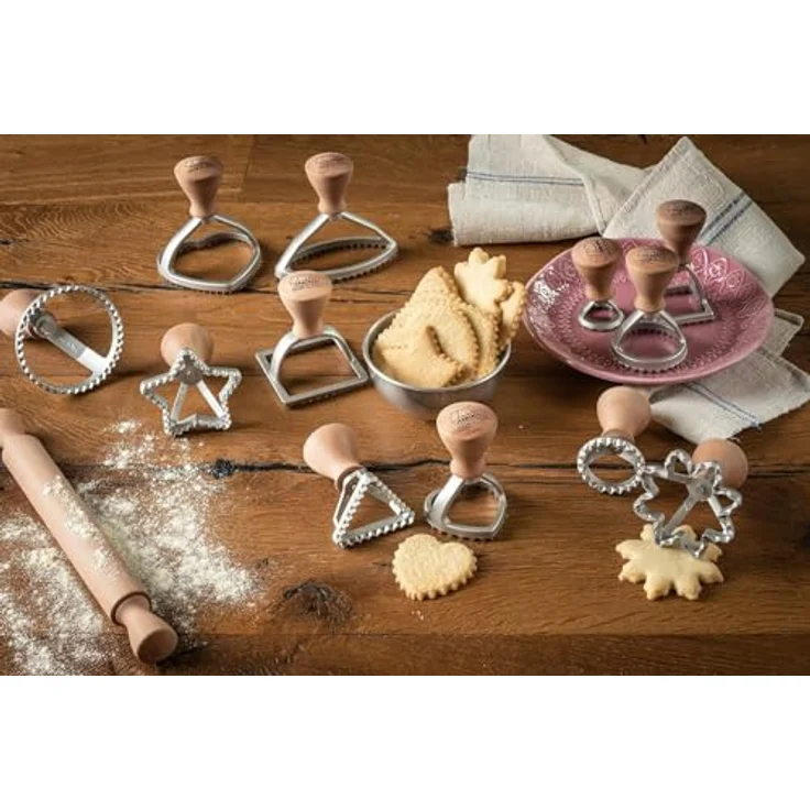MARCATO Ravioli und Keksausstecher, quadratischer Ravioli Maker aus solidem Holz und gegossenem Aluminium, 58 mm Stampel, Made in Italy – Bild 3