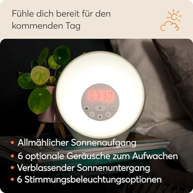 Lumie Sunrise Alarm, Wecker mit Sonnenaufgangs- und Sonnenuntergangseffekt, Klang- und Stimmungslicht, langlebig und einfach zu bedienen – Bild 2