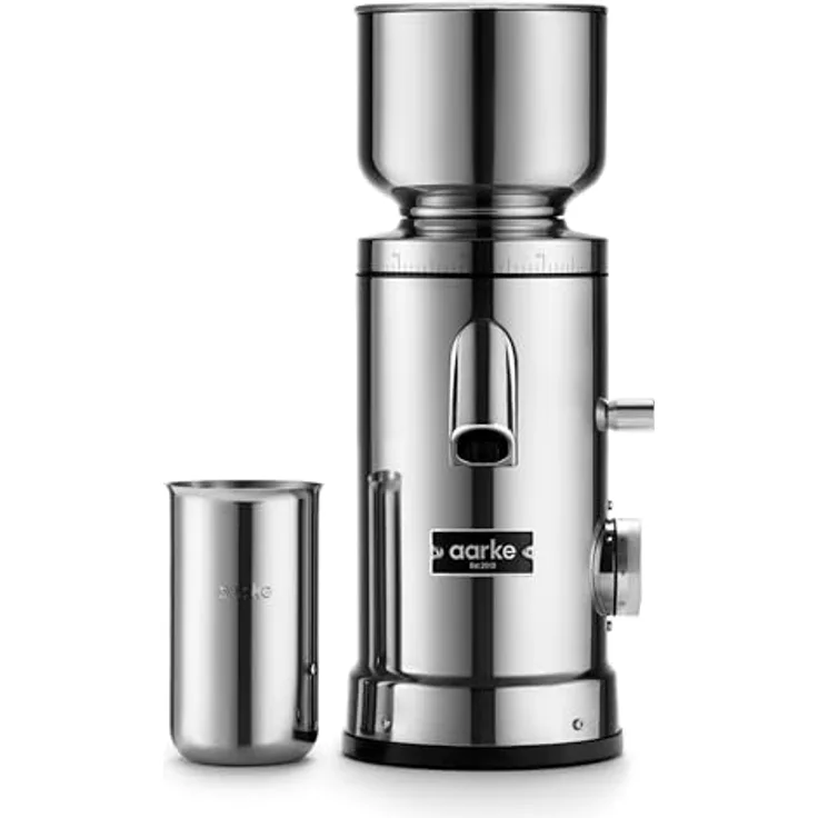 Aarke Kaffeemühle elektrisch – Edelstahl-Kaffeemühle mit 64-mm-Mahlscheiben, einstellbarem Mahlgrad, automatischer Dosierung & Speicherfunktion für Espresso, Filterkaffee & Cold Brew