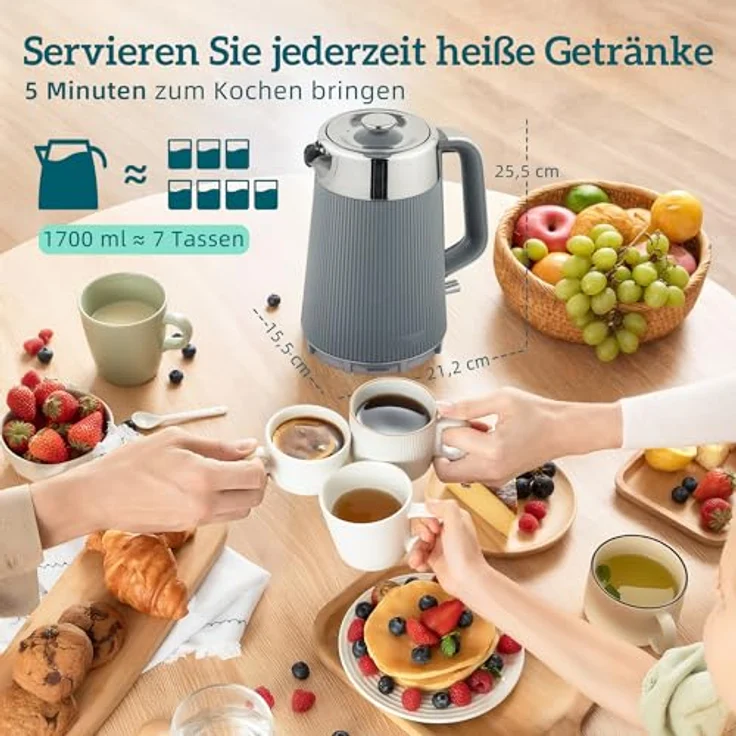 HOMCOM Wasserkocher-Toaster Set, 1,7L Wasserkocher und 4-Scheiben-Toaster in Grau/Silber, mit Thermostat und 7 Bräunungsstufen – Bild 7