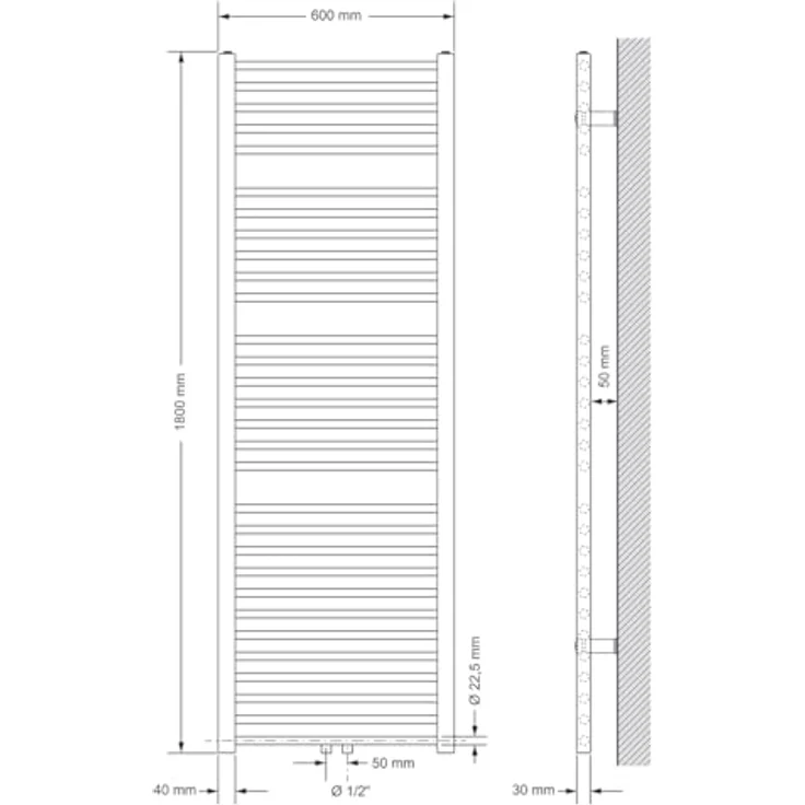 LuxeBath Badheizkörper 600x1800mm Weiß Gerade Mittelanschluss, effiziente Wärmeableitung, hochwertiger Stahl – Bild 2