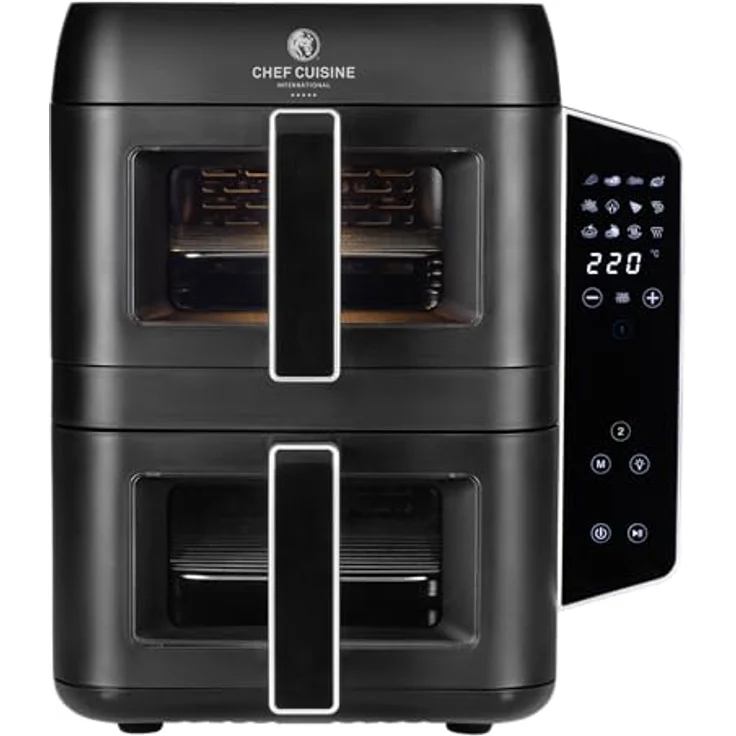 CHEF CUISINE International Air Fryer Dual Zone, Heißluftfritteuse schwarz, 2.400 W, 2 Schubladen à 4,5 L, SYNC-Funktion, 12 Pre-Set Programme, digitaler Timer – Bild 2