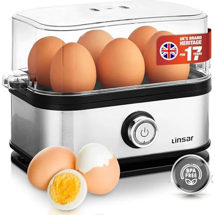 Linsar - Eierkocher - 6 Eier mit wählbarer Härte - Aus rostfreiem Edelstahl - Inkl. Eierlöffel mit Eierstanze - Spülmaschinenfest - 400 Watt – Bild 1