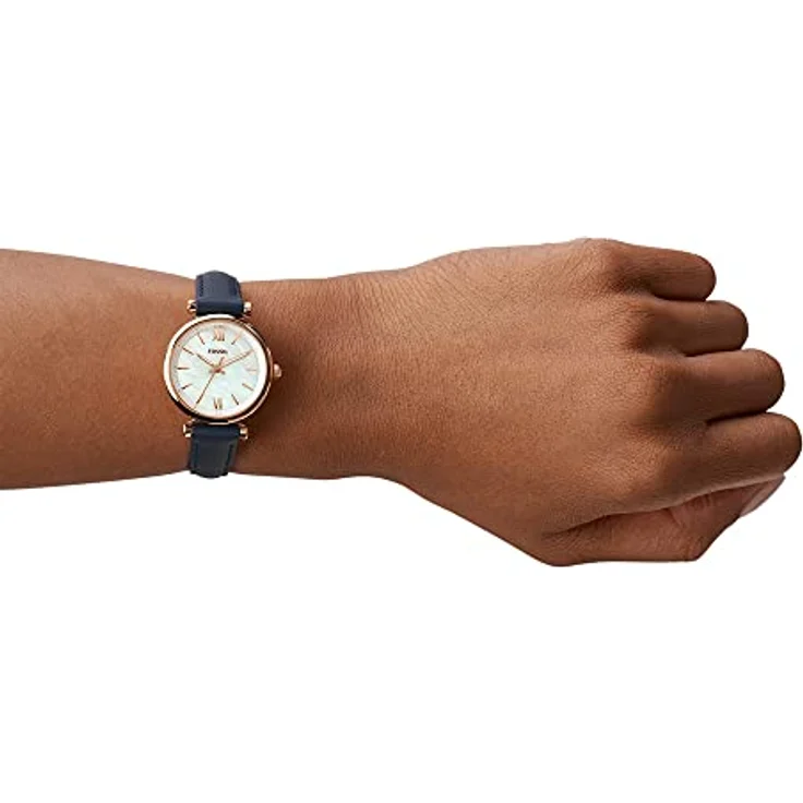 Fossil Damenuhr Carlie, Quarzwerk, 28mm Rose Gold Edelstahlgehäuse mit einem Lederarmband, ES4502 – Bild 2