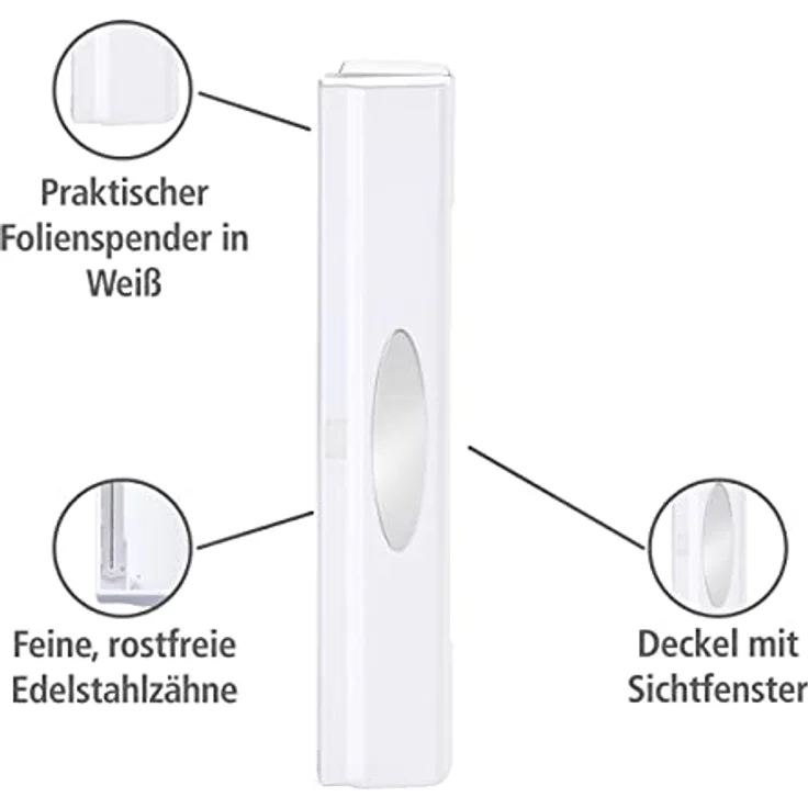 Wenko Folienschneider Perfect-Cutter, praktischer Abroller für Frischhaltefolie und Alufolie, Folienspender aus Kunststoff, 38 x 5,2 x 6,7 cm, weiß – Bild 2