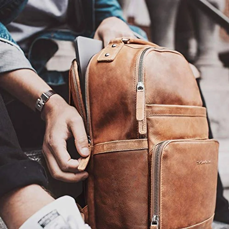 The Chesterfield Brand Austin Business-Rucksack, 39 cm aus 100% Leder mit Laptopfach, braun – Bild 5