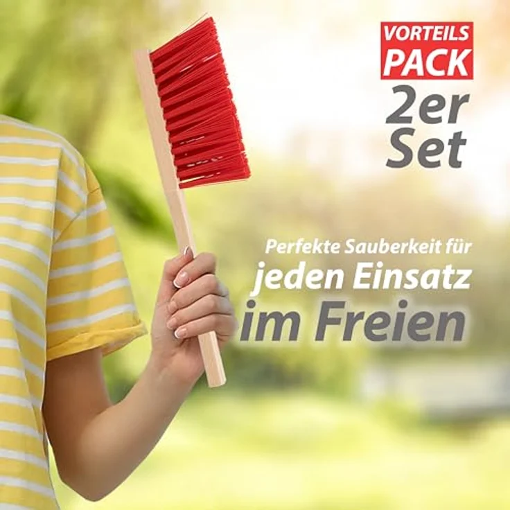 Hausfelder Kehrgarnitur Handfeger 2er Set, 2 x Handfeger mit stabilen Kunststoffborsten, extra langer Griff, ideal für Outdoor-Reinigung – Bild 6