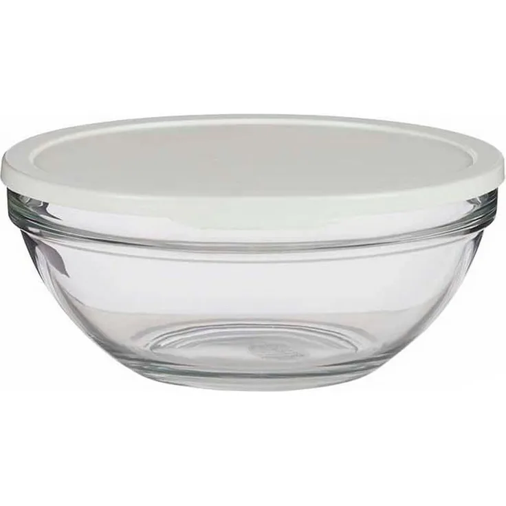 Pasabahce Chef Schüssel aus Glas, rund mit weißem Deckel, 17 cm, spülmaschinenfest und mikrowellengeeignet