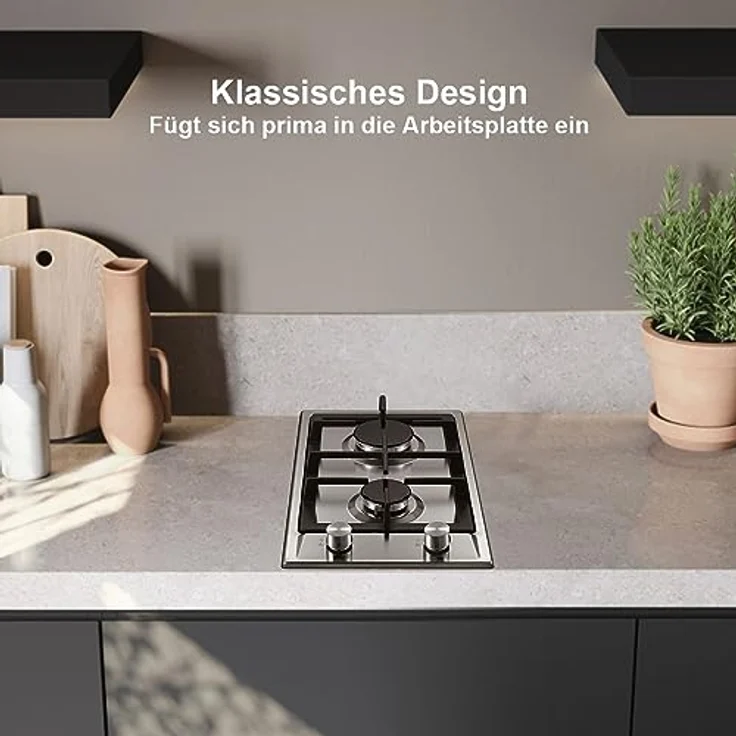 SNDOAS Gaskochfeld 2-flammig, Edelstahl Gasherd mit Automatischer Flammenschutz, NG/LPG-kompatibel, 2400 W/1800 W, Einbau oder freistehend – Bild 2