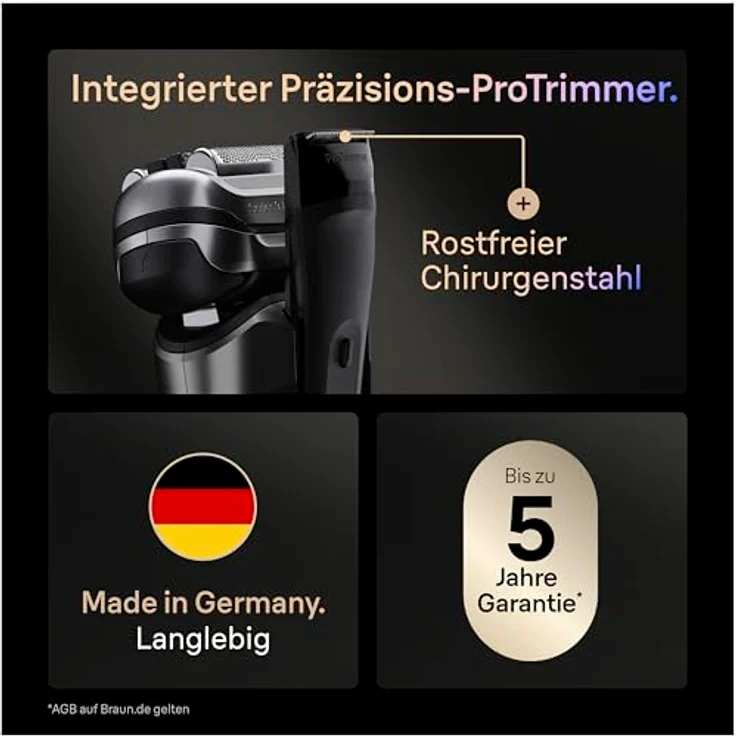Braun Series 9 PRO+, Elektrorasierer mit fünf Scherelementen, wasserfest, automatischer Spannungsanpassung und schnellem Ladegerät – Bild 6