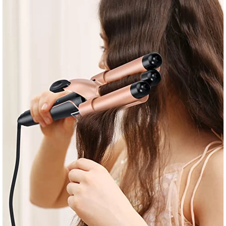 Lockenstab set 5 in 1 Welleneisen - Lockenstäbe 3 Fässer für Große Keine Locken Keramik Lockenwickler mit Verschiedenen Aufsätzen Temperatureinstellung Schnelle Erwärmung mit Handschuh und 2 Clips – Bild 3