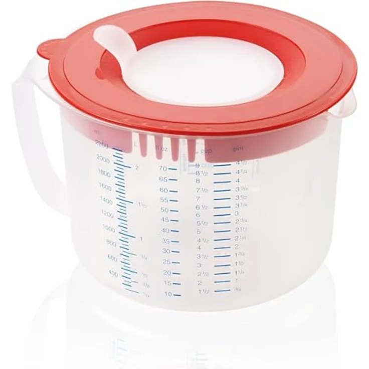 Leifheit 3in1 Messbecher 2,2L Rührbecher mit Sprützschutz und Verschlussdeckel zum Aufbewahren, mit verstellbarem Ausguss, gummierter Boden, spülmaschinengeeignet, ideal zum Backen und Kochen – Bild 2