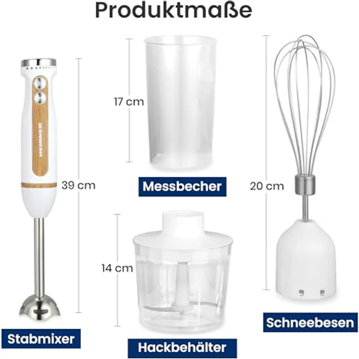 Heinner HB-DC600WH, Stabmixer mit 600 Watt Leistung, Mixerschüssel 1 Liter und Zerkleinerungsschüssel 0,5 Liter, Holzoptik – Bild 7