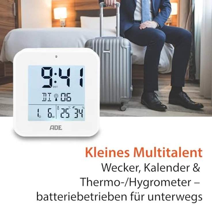 ADE Funkwecker Wecker digital funk mit Temperatur und Luftfeuchtigkeit automatischer Lichtsensor, 2 Weckzeiten, Schlummerfunktion – Bild 6