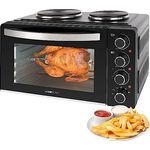 Clatronic® Mini-Backofen mit Kochplatten und Drehspieß - gleichzeitig kochen u. backen - Minibackofen 28L Umluft Ober-/Unterhitze 100°-230°C, Elektrischer Mini Ofen 3100 Watt inkl. Zubehör - KK 3786