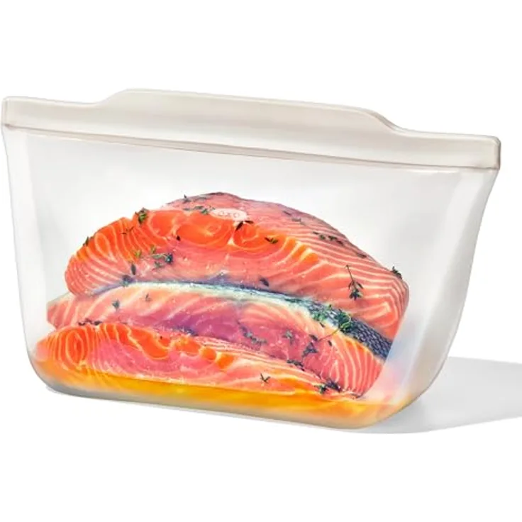 OXO Good Grips Wiederverwendbarer Silikon Standbeutel 1,8L – Umweltfreundlich, Lebensmittelecht, Spülmaschinenfest mit sicherem Verschluss