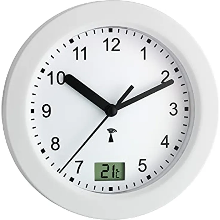 TFA Dostmann Funk Badezimmeruhr, mit Temperaturanzeige, Funkuhr, feuchtigkeitsgeschütztz, 4 große Saugnäpfe - Befestigung, weiß, 60.3501, L 170 x B 59 (84) x H 170 mm