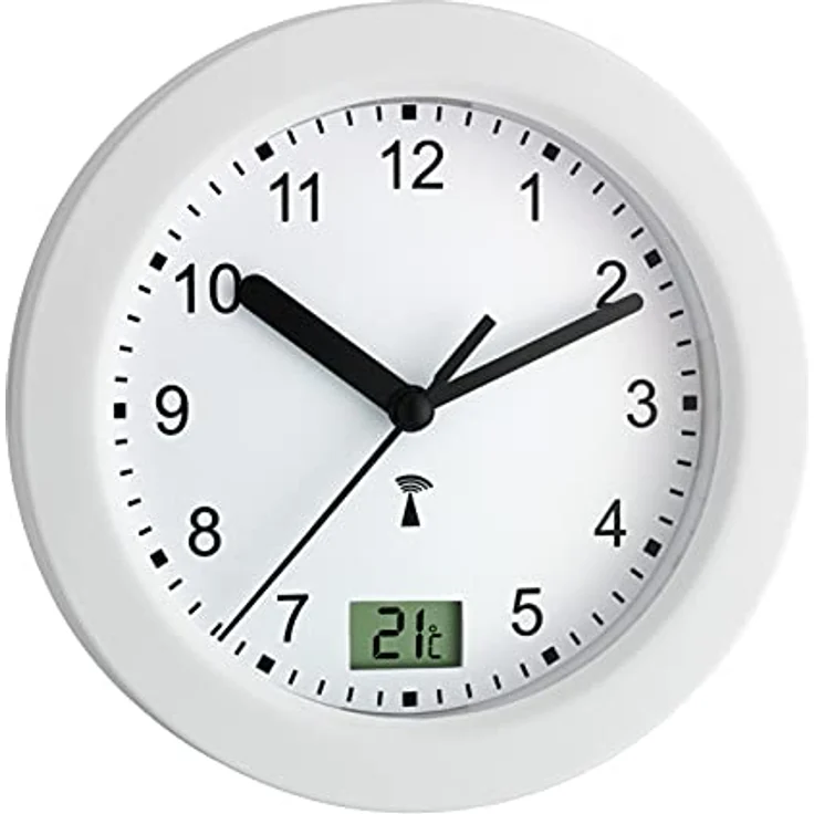 TFA Dostmann Funk Badezimmeruhr, mit Temperaturanzeige, Funkuhr, feuchtigkeitsgeschütztz, 4 große Saugnäpfe - Befestigung, weiß, 60.3501, L 170 x B 59 (84) x H 170 mm – Bild 1