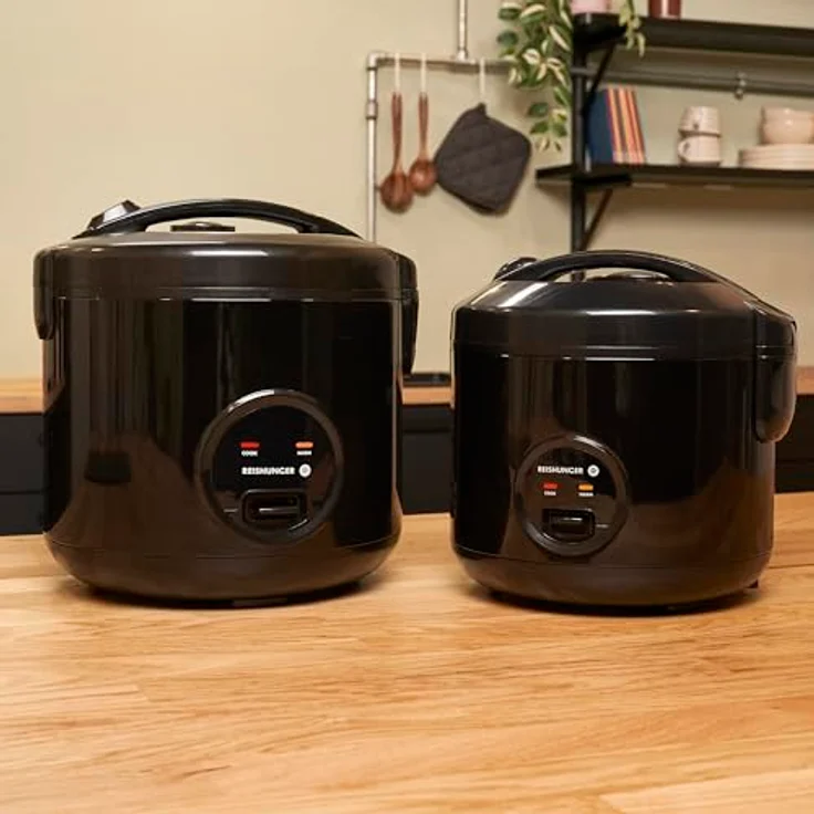 REISHUNGER Reiskocher & Dampfgarer mit Keramikbeschichtung, Schwarz, 1,8L - bis zu 10 Portionen - Schnelle Zubereitung ohne Anbrennen - Mit Warmhaltefunktion inkl. Dämpfeinsatz, Löffel & Messbecher – Bild 2