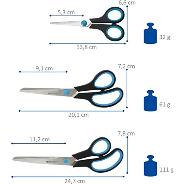 Westcott N-90027 00 Easy Grip Scheren Set, 3 Stück, 13cm + 21cm + 25 cm, schwarz-blau - Preisvergleich – Bild 2