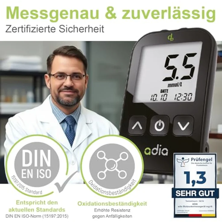 adia Blutzuckermessgerät Set inkl. 10 Teststreifen, mmol-l – Bild 5