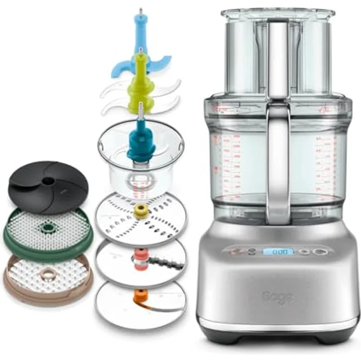 Sage The Paradice 16, Küchenmaschine mit Paradice Kit, 900W, gebürsteter Edelstahl, 1,4 cm Einfüllschacht, Würfeln, Hobeln, Kneten, Schneiden, Raspeln, Hacken, Pürieren, Zerkleinern, Mixen – Bild 3