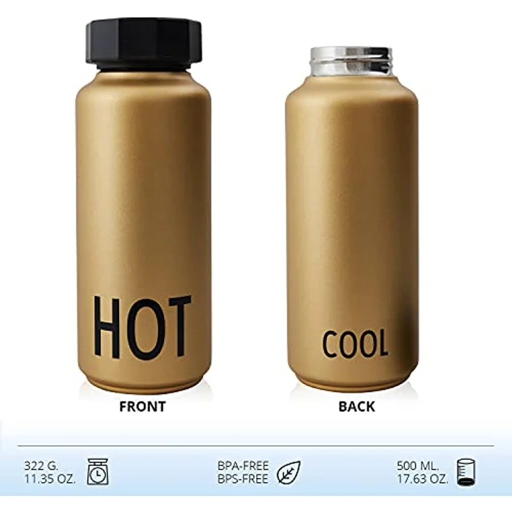 Design Letters Edelstahl Trinkflasche Gold Kohlensäure geeignet BPA-Frei Thermoskanne 12 Stunden Heiß – Bild 4
